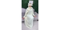 Abaya de prière voile integré blanc cassé en soie de medine
